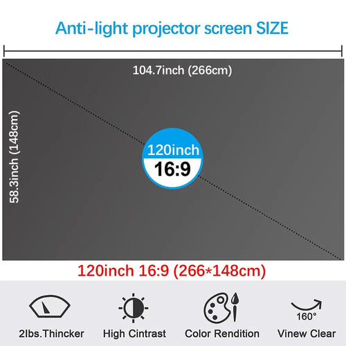 100Inch 4K UHD Anti-Light Foldable Portable Projector Scree (Front View Provides Optimal Clarity) for Home Theater Party Office Classroom Outdoor Indoor Movie Projection Screen 120Inch