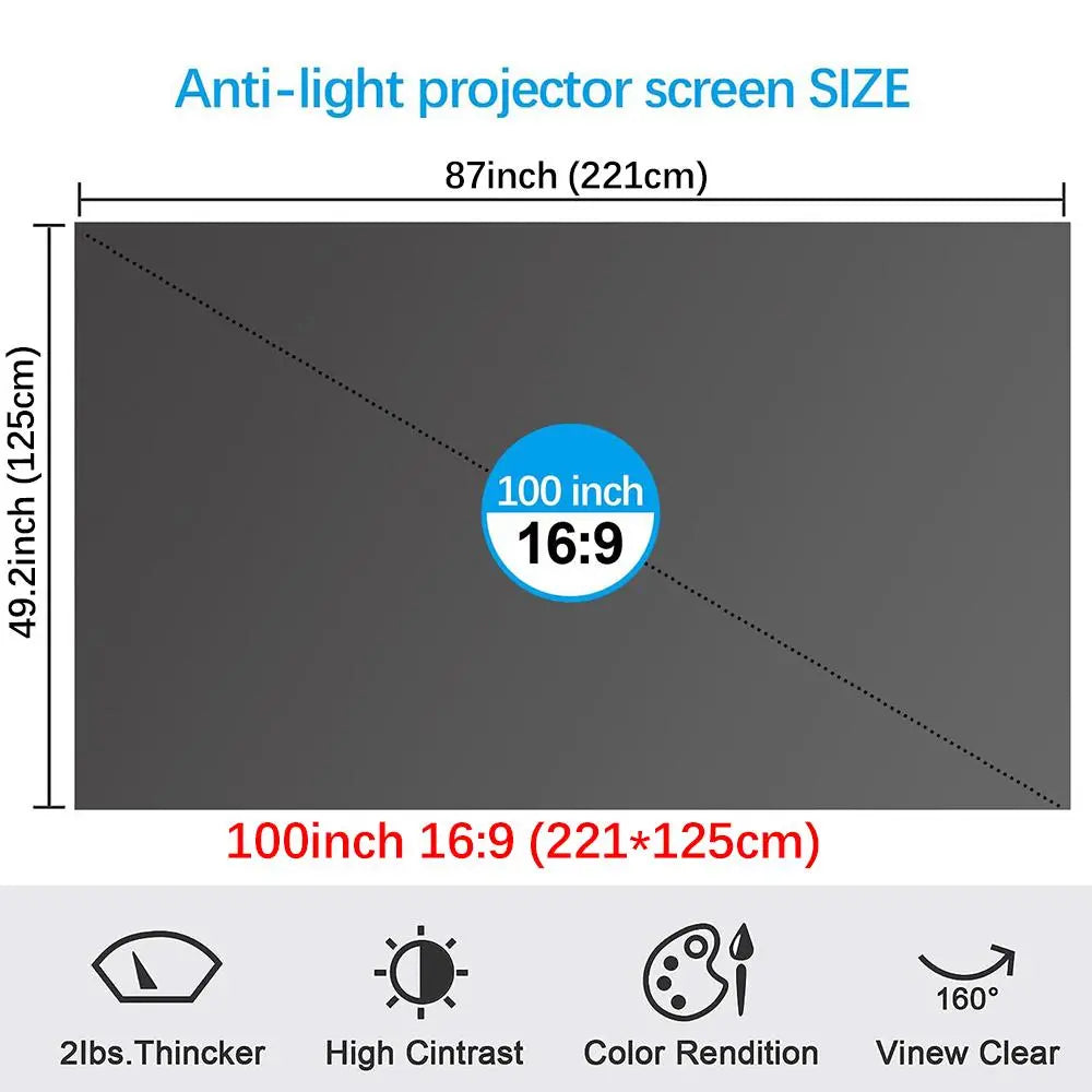 100Inch 4K UHD Anti-Light Foldable Portable Projector Scree (Front View Provides Optimal Clarity) for Home Theater Party Office Classroom Outdoor Indoor Movie Projection Screen 120Inch