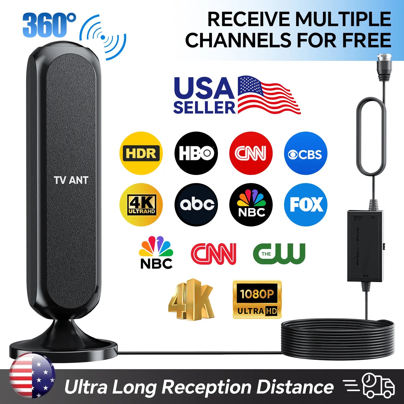 HIDB TV Antenna Digital for Smart TV HD Antena Indoor 4K 360° Signal Amplified Indoor TV Antenna for Easy Long Range Reception Installation No Monthly Bill Ultra Long Reception Distance TV Antenna for Local Channels ,Deals for You Days，Summerwins Summerwi