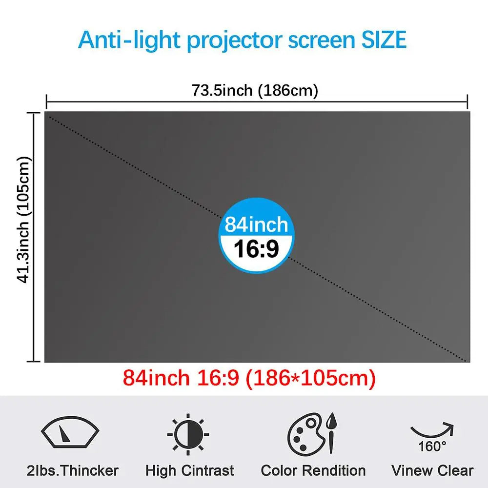 100Inch 4K UHD Anti-Light Foldable Portable Projector Scree (Front View Provides Optimal Clarity) for Home Theater Party Office Classroom Outdoor Indoor Movie Projection Screen 120Inch