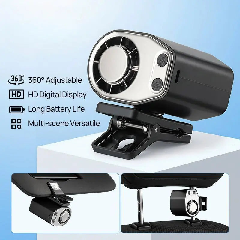 【Summersurvivals】Joytutus Semiconductor Cooling Car Clip on Fan - 360° Rotation, 100 Speeds Adjustable, LED Display, USB Rechargeable, Wide Clamp, 16℃ Semi-Cooling, 20Hr 3000Mah Battery, Personal Summer Fan for Car Sunvisor Backseat, Mobile, Usb Charging