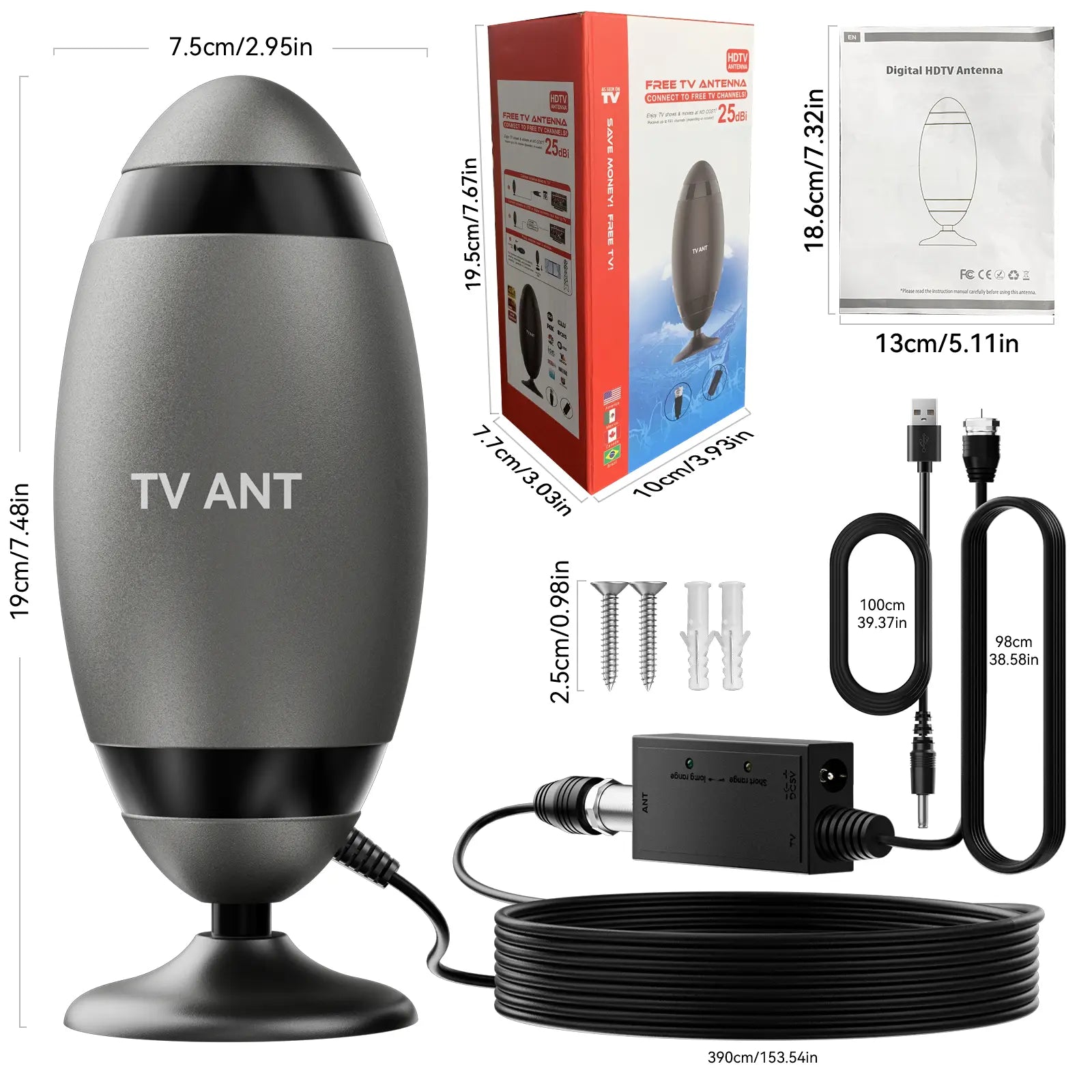 HIDB TV Antenna Digital for Smart TV HD Antena Indoor 4K 360° Signal Amplified Indoor TV Antenna for Easy Long Range Reception Installation No Monthly Bill Ultra Long Reception Distance TV Antenna for Local Channels ,Deals for You Days，Summerwins Summerwi