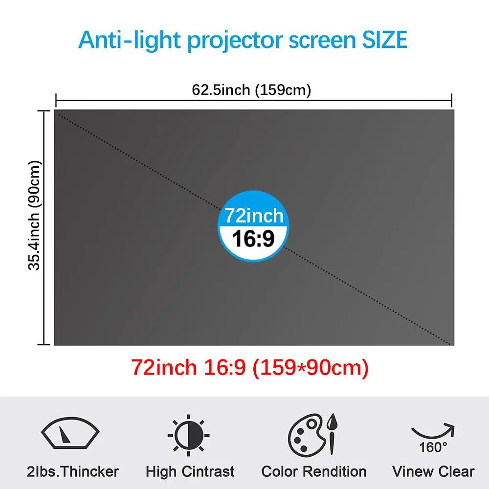 100Inch 4K UHD Anti-Light Foldable Portable Projector Scree (Front View Provides Optimal Clarity) for Home Theater Party Office Classroom Outdoor Indoor Movie Projection Screen 120Inch