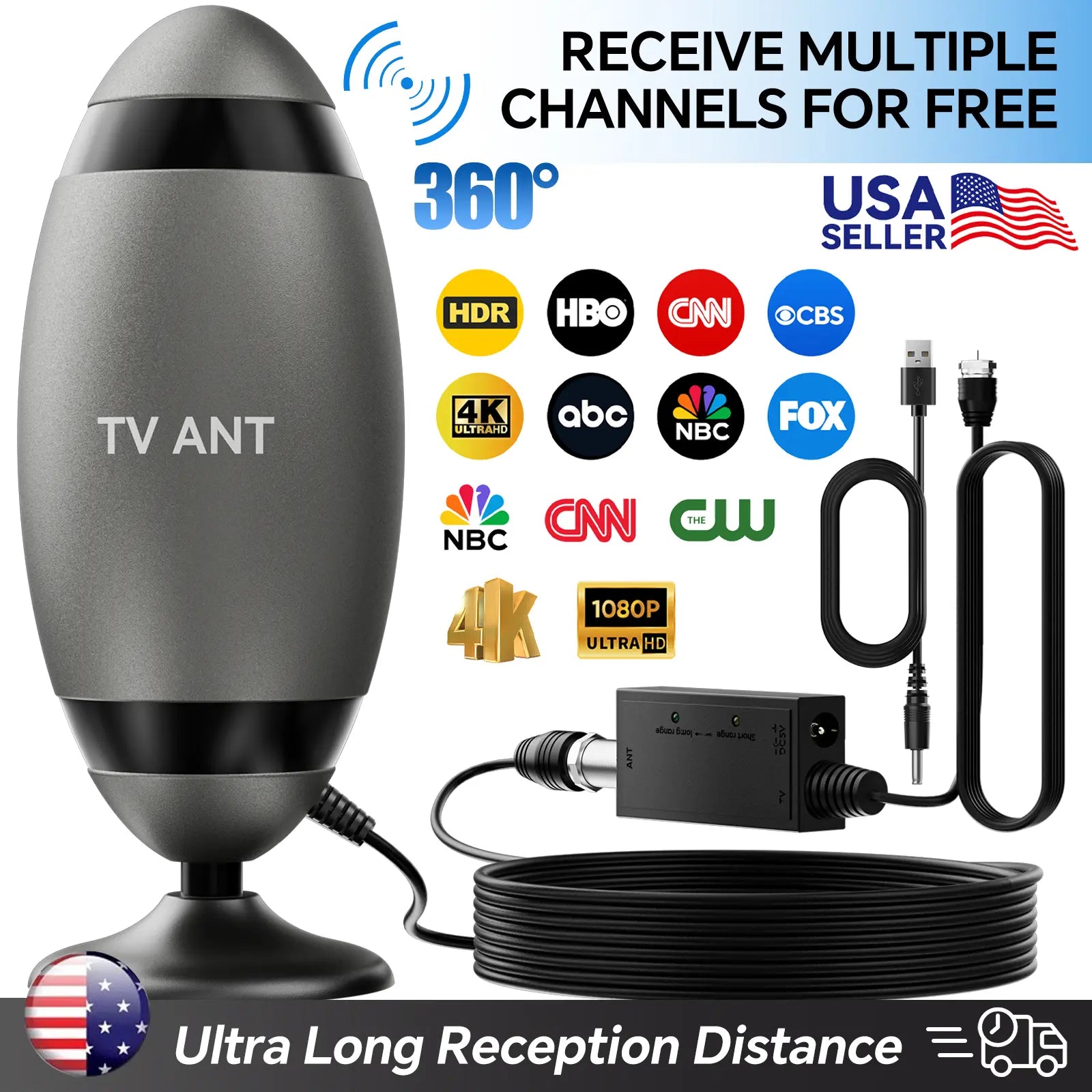 HIDB TV Antenna Digital for Smart TV HD Antena Indoor 4K 360° Signal Amplified Indoor TV Antenna for Easy Long Range Reception Installation No Monthly Bill Ultra Long Reception Distance TV Antenna for Local Channels ,Deals for You Days，Summerwins Summerwi