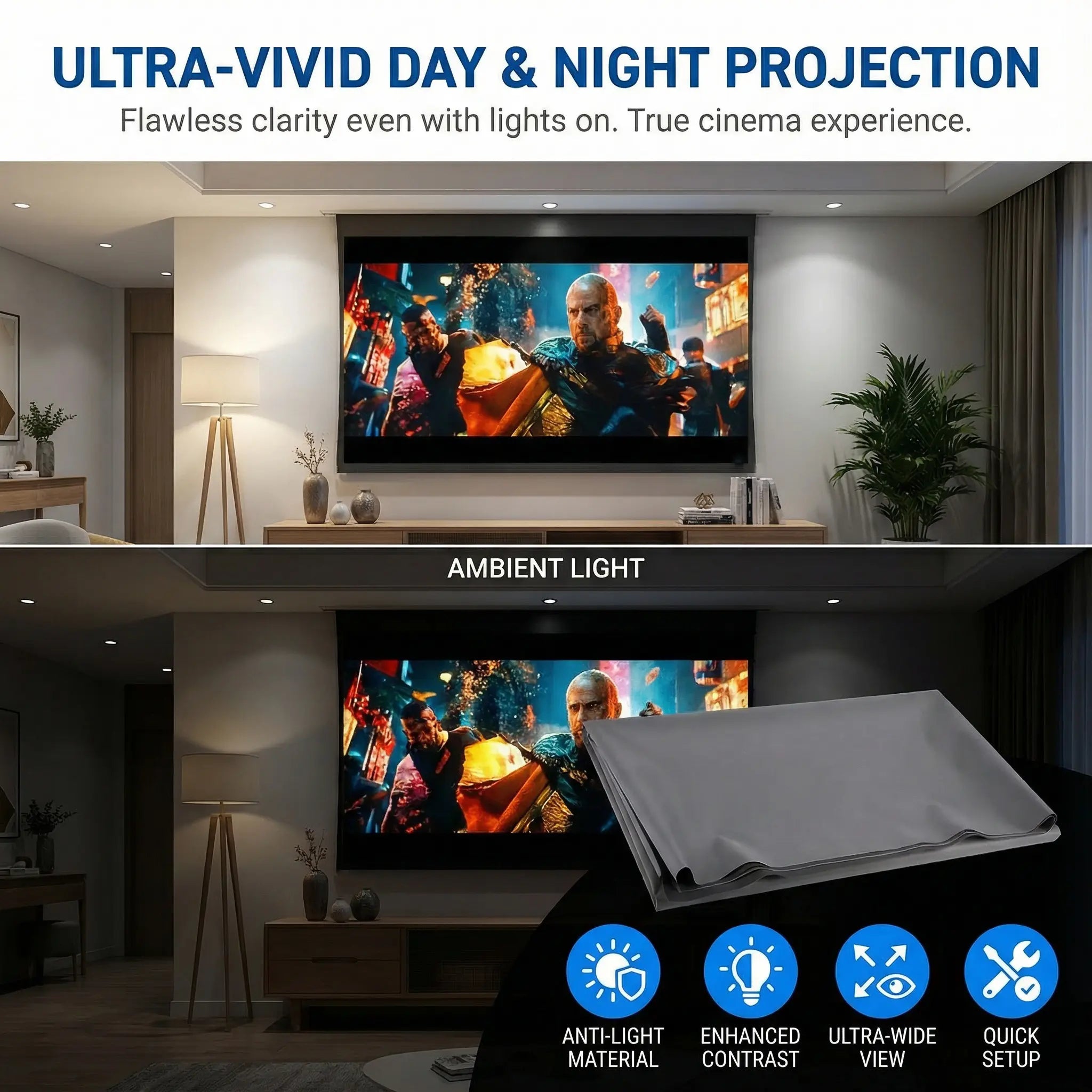 100Inch 4K UHD Anti-Light Foldable Portable Projector Scree (Front View Provides Optimal Clarity) for Home Theater Party Office Classroom Outdoor Indoor Movie Projection Screen 120Inch